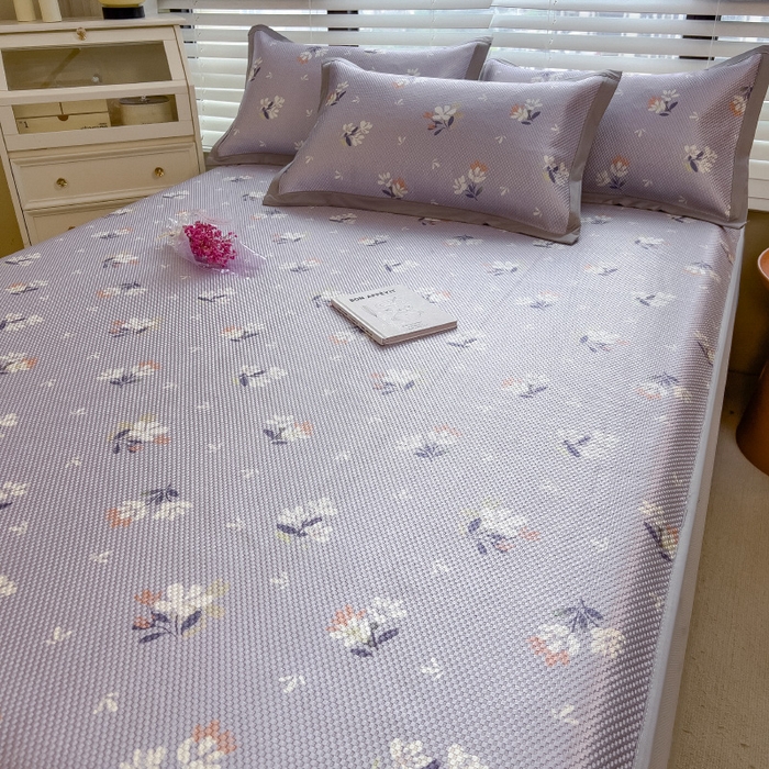 91家纺网 家纺一手货源 找家纺 布卢姆床垫2025新款A类数码印花冰藤席夏凉席--床笠款 紫蔷薇