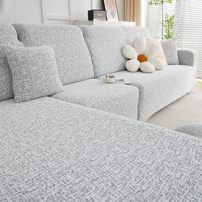 91家纺网 家纺一手货源 找家纺 丝绮鹿 2025新款竹节雪尼尔沙发套松紧款（贵妃图） 深中灰