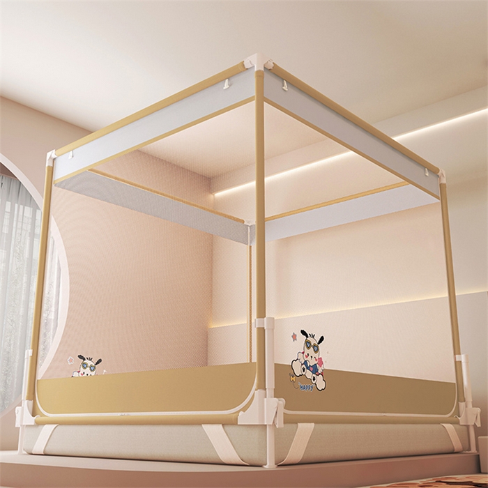 91家纺网 家纺一手货源 找家纺 （总）迪凡保罗蚊帐 2025新款2510小奶狗烫画围栏级防摔外穿杆坐床蚊帐