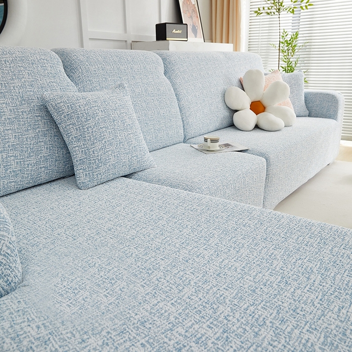 91家纺网 家纺一手货源 找家纺 丝绮鹿 2025新款竹节雪尼尔沙发套松紧款（贵妃图） 迷雾蓝