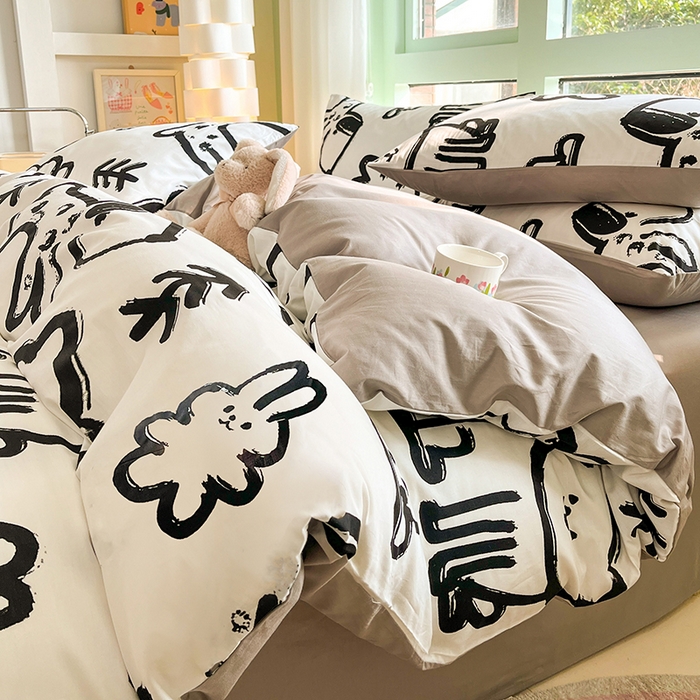 91家纺网 家纺一手货源 找家纺 琪格格 2025春夏新款全棉纯棉40S13372小清新四件套 可爱萌宠