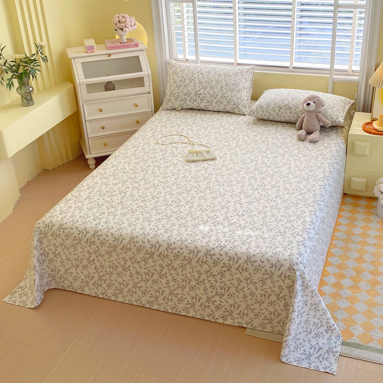 91家纺网 家纺一手货源 找家纺 （总）慕尚家纺 2025新款全棉纯棉老粗布花卉床单款凉席席子