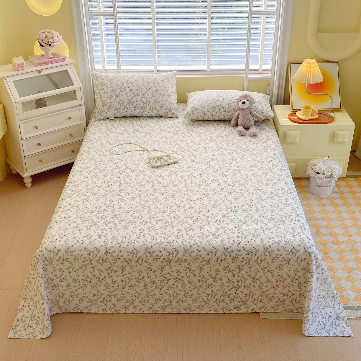 91家纺网 家纺一手货源 找家纺 （总）慕尚家纺 2025新款全棉纯棉老粗布花卉床单款凉席席子