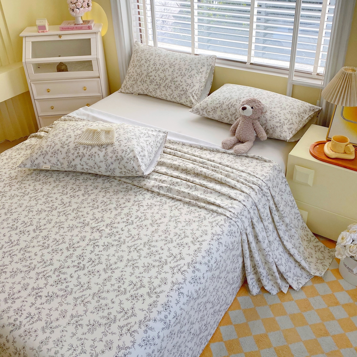 91家纺网 家纺一手货源 找家纺 （总）慕尚家纺 2025新款全棉纯棉老粗布花卉床单款凉席席子