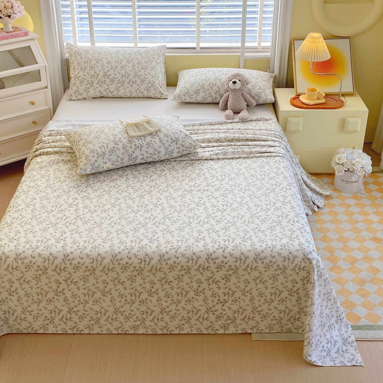 91家纺网 家纺一手货源 找家纺 （总）慕尚家纺 2025新款全棉纯棉老粗布花卉床单款凉席席子