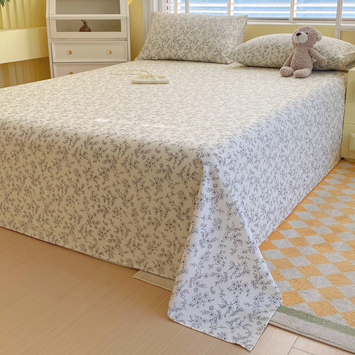 91家纺网 家纺一手货源 找家纺 （总）慕尚家纺 2025新款全棉纯棉老粗布花卉床单款凉席席子