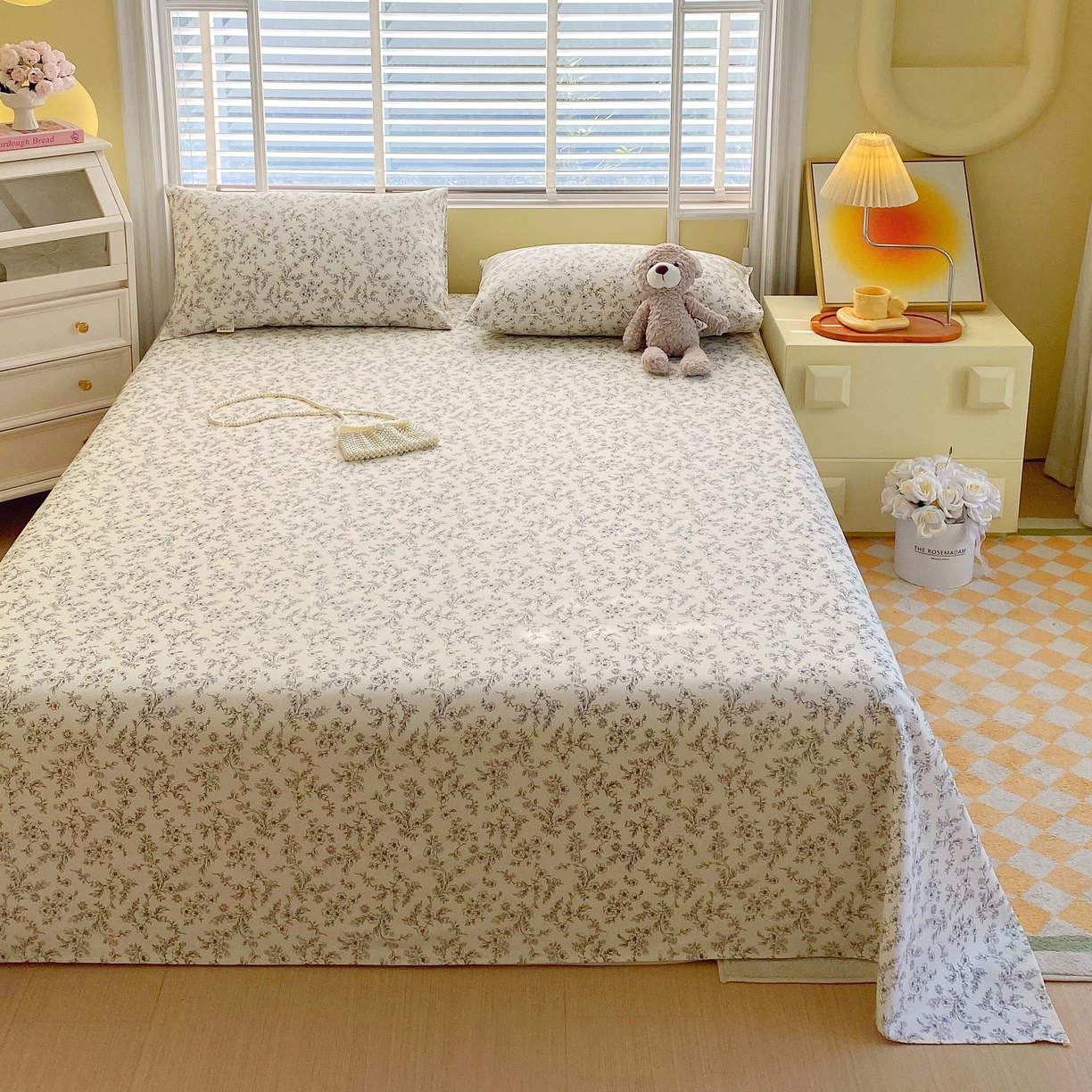 91家纺网 家纺一手货源 找家纺 （总）慕尚家纺 2025新款全棉纯棉老粗布花卉床单款凉席席子