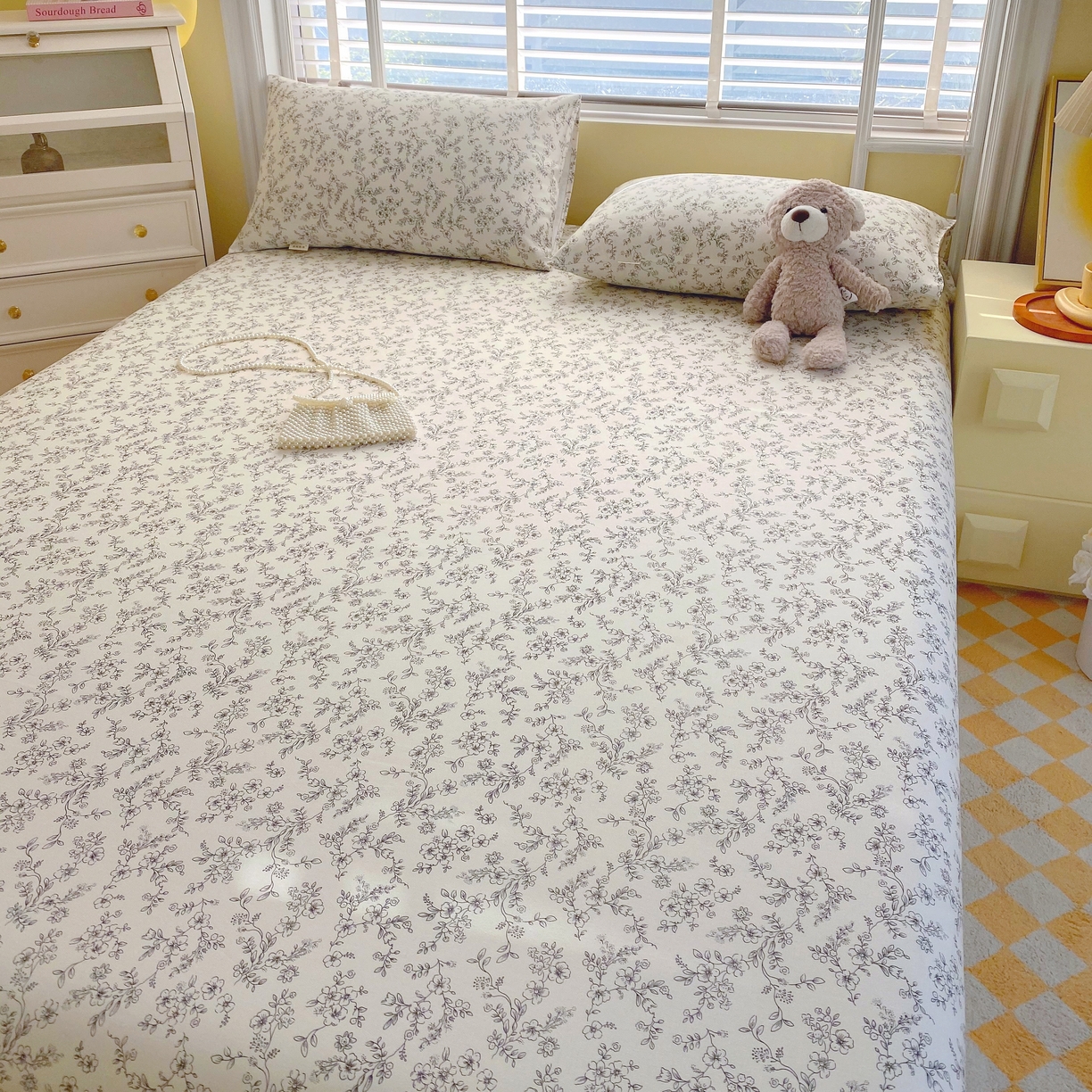 91家纺网 家纺一手货源 找家纺 （总）慕尚家纺 2025新款全棉纯棉老粗布花卉床单款凉席席子