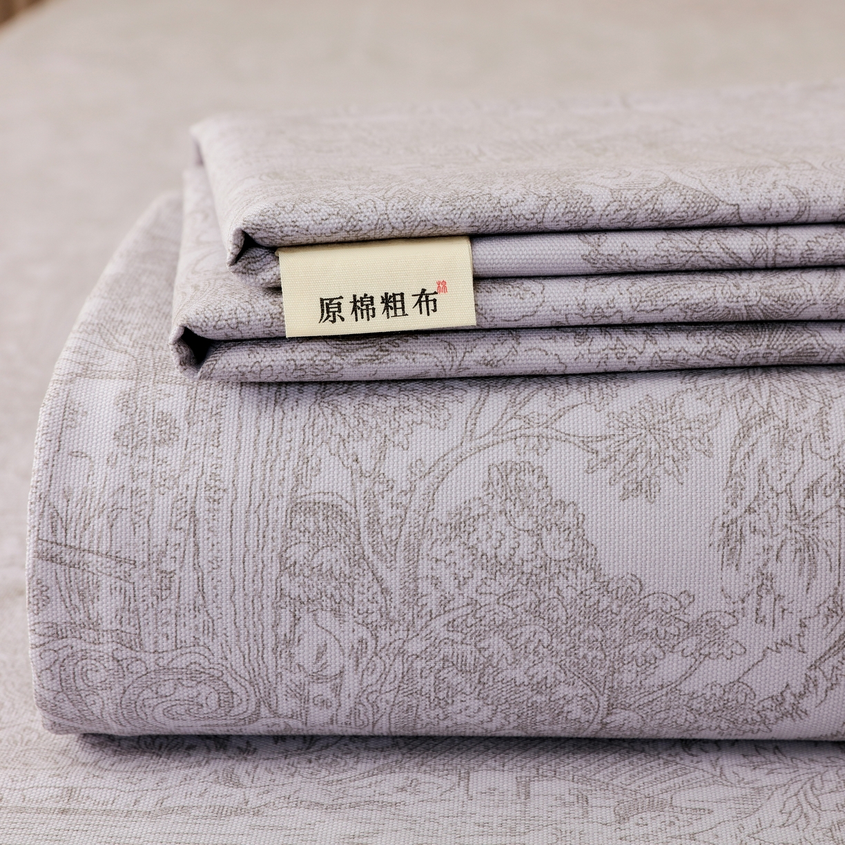 91家纺网 家纺一手货源 找家纺 （总）慕尚家纺 2025新款全棉纯棉老粗布花卉床单款凉席席子