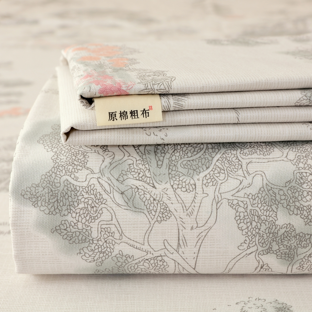 91家纺网 家纺一手货源 找家纺 （总）慕尚家纺 2025新款全棉纯棉老粗布花卉床单款凉席席子