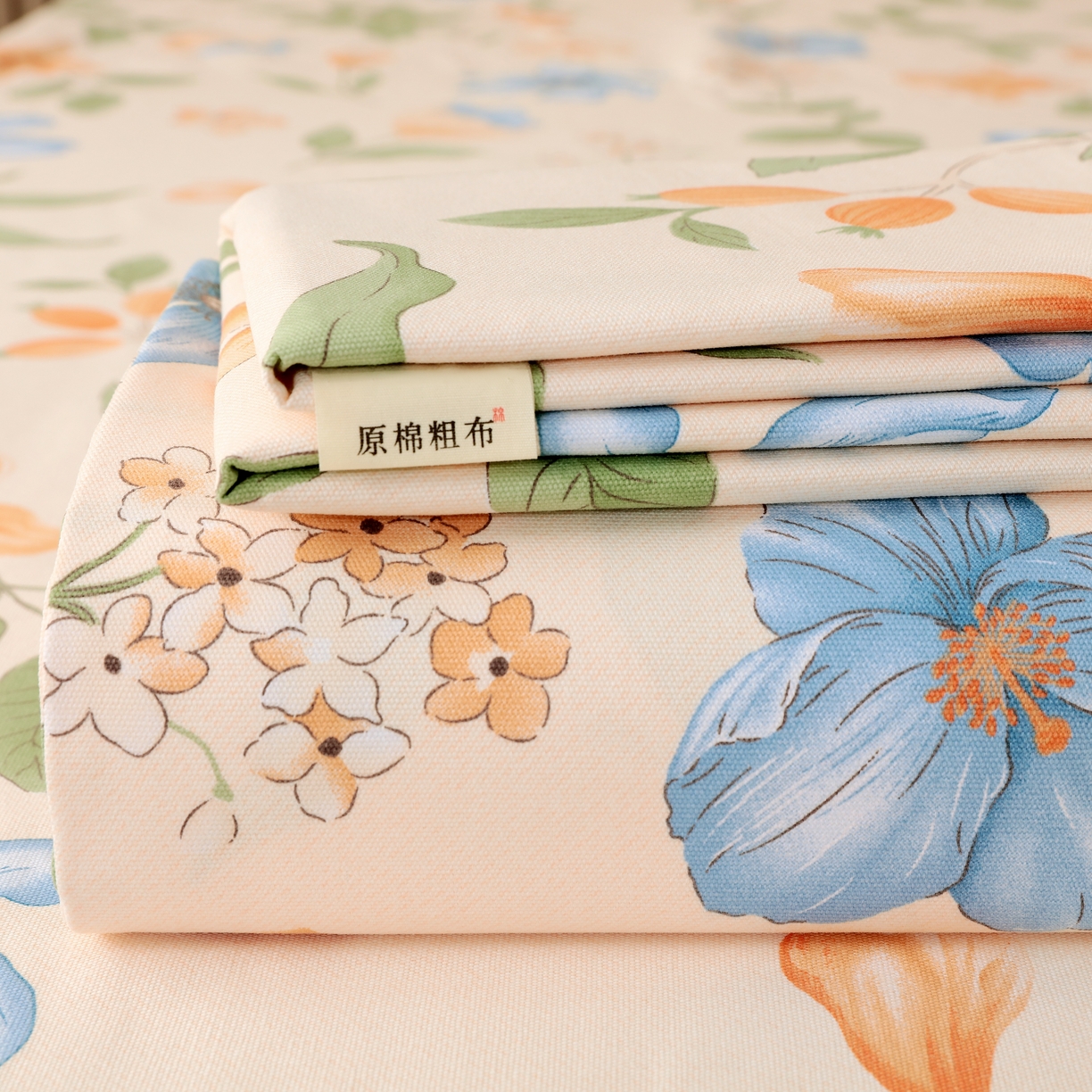 91家纺网 家纺一手货源 找家纺 （总）慕尚家纺 2025新款全棉纯棉老粗布花卉床单款凉席席子