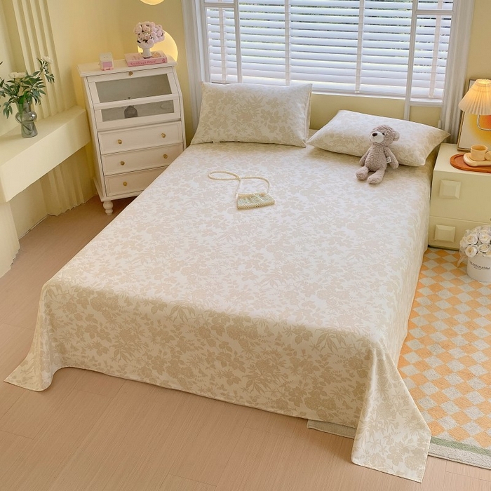 91家纺网 家纺一手货源 找家纺 慕尚家纺 2025新款全棉纯棉老粗布花卉床单款凉席席子 枫叶