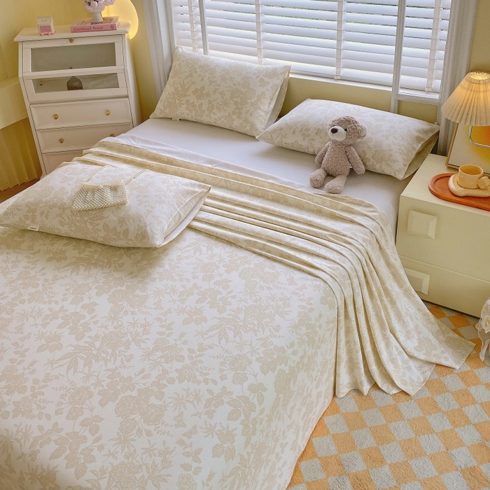 91家纺网 家纺一手货源 找家纺 慕尚家纺 2025新款全棉纯棉老粗布花卉床单款凉席席子 枫叶