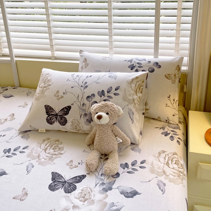 91家纺网 家纺一手货源 找家纺 慕尚家纺 2025新款全棉纯棉老粗布花卉床单款凉席席子 花蝶纷飞