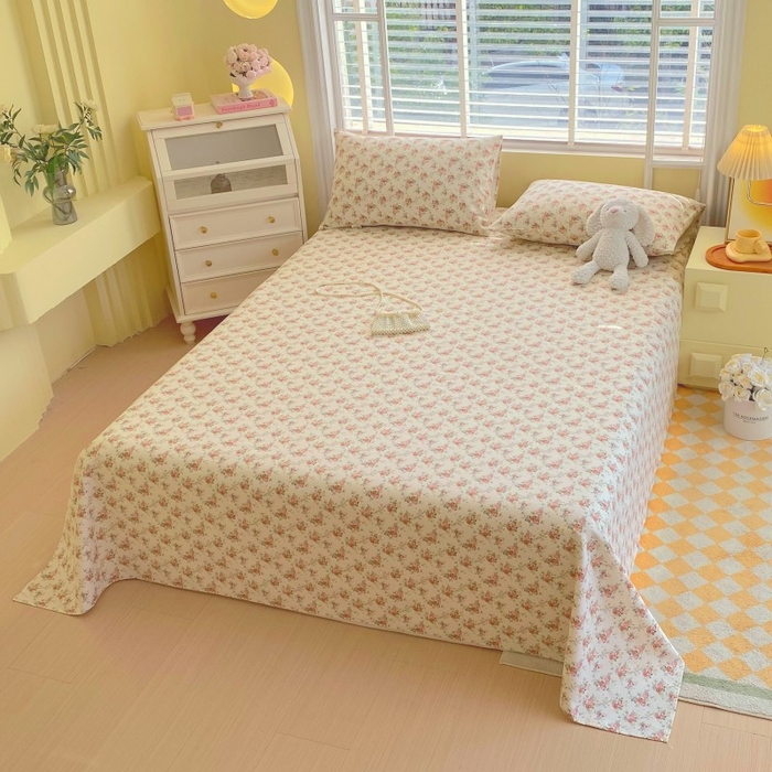 91家纺网 家纺一手货源 找家纺 慕尚家纺 2025新款全棉纯棉老粗布花卉床单款凉席席子 花海-粉