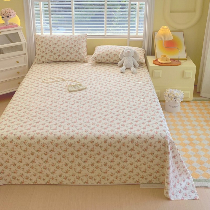 91家纺网 家纺一手货源 找家纺 慕尚家纺 2025新款全棉纯棉老粗布花卉床单款凉席席子 花海-粉