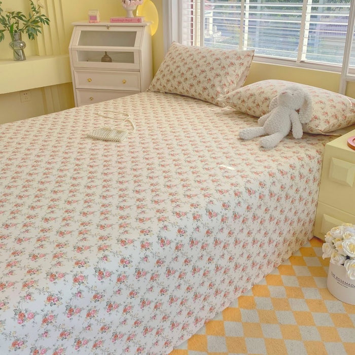 91家纺网 家纺一手货源 找家纺 慕尚家纺 2025新款全棉纯棉老粗布花卉床单款凉席席子 花海-粉