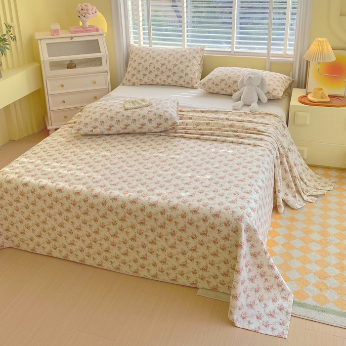 91家纺网 家纺一手货源 找家纺 慕尚家纺 2025新款全棉纯棉老粗布花卉床单款凉席席子 花海-粉