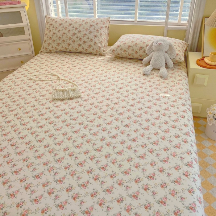 91家纺网 家纺一手货源 找家纺 慕尚家纺 2025新款全棉纯棉老粗布花卉床单款凉席席子 花海-粉