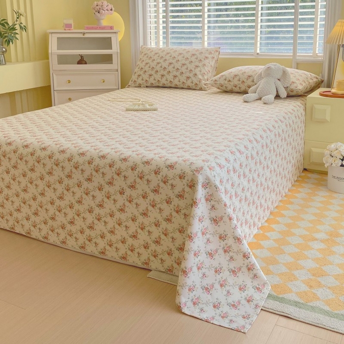 91家纺网 家纺一手货源 找家纺 慕尚家纺 2025新款全棉纯棉老粗布花卉床单款凉席席子 花海-粉