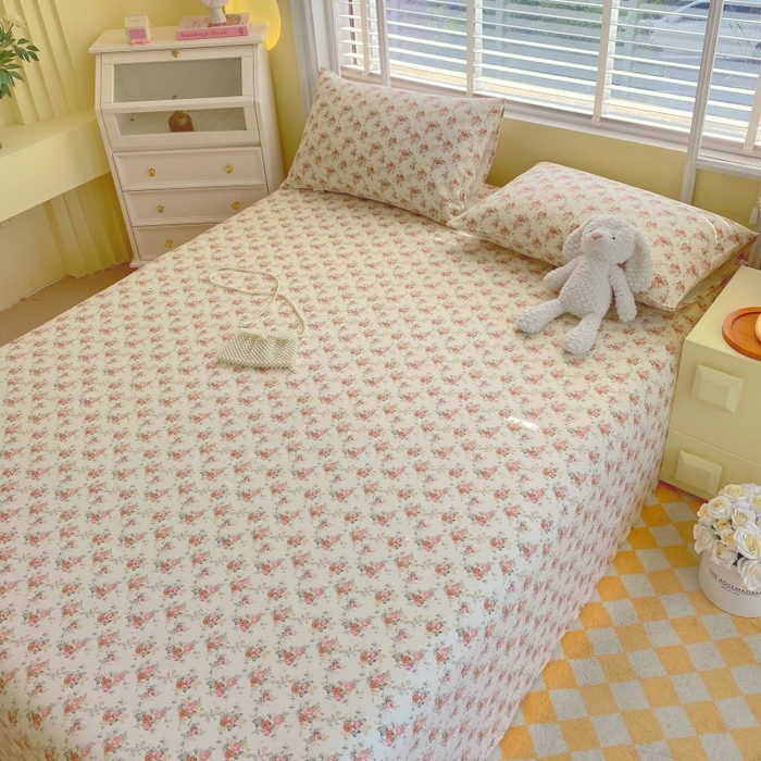 91家纺网 家纺一手货源 找家纺 慕尚家纺 2025新款全棉纯棉老粗布花卉床单款凉席席子 花海-粉