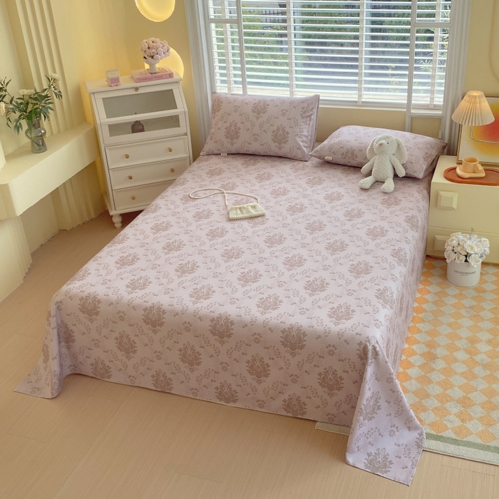 91家纺网 家纺一手货源 找家纺 慕尚家纺 2025新款全棉纯棉老粗布花卉床单款凉席席子 花开富贵-驼