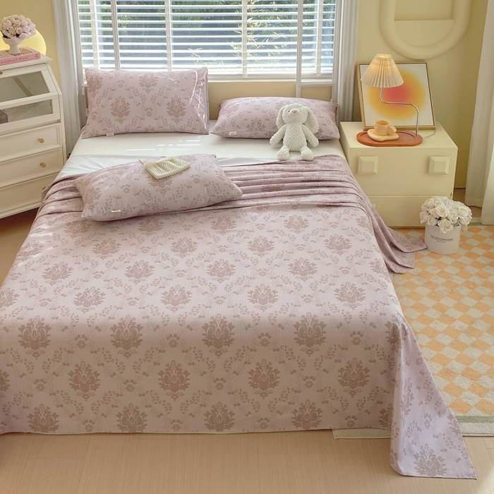 91家纺网 家纺一手货源 找家纺 慕尚家纺 2025新款全棉纯棉老粗布花卉床单款凉席席子 花开富贵-驼