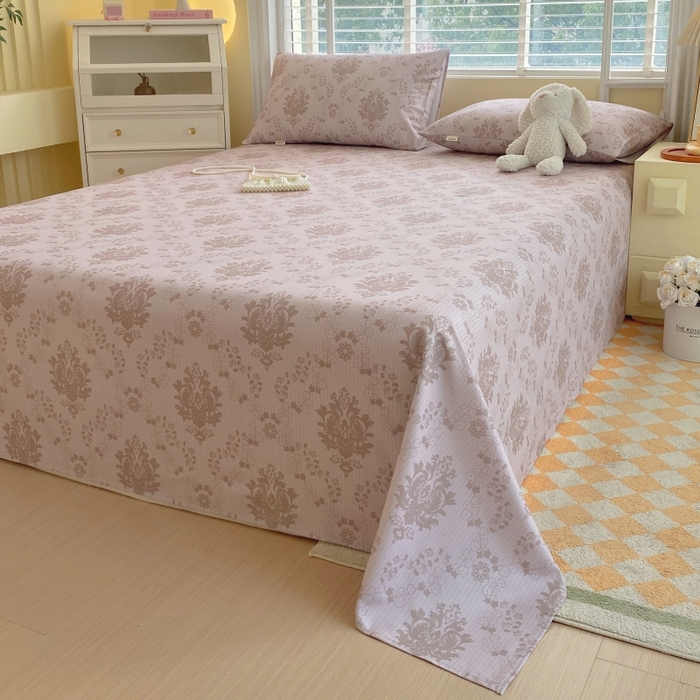 91家纺网 家纺一手货源 找家纺 慕尚家纺 2025新款全棉纯棉老粗布花卉床单款凉席席子 花开富贵-驼