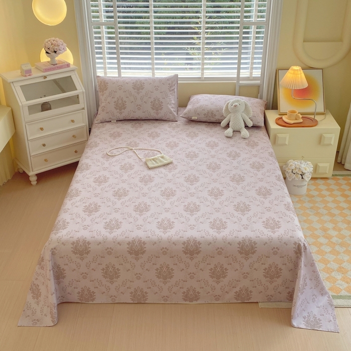 91家纺网 家纺一手货源 找家纺 慕尚家纺 2025新款全棉纯棉老粗布花卉床单款凉席席子 花开富贵-驼