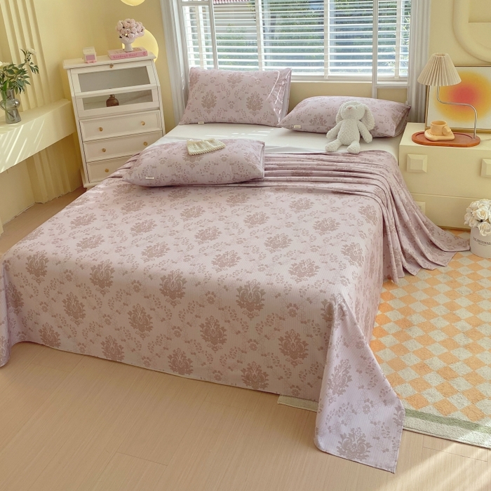 91家纺网 家纺一手货源 找家纺 慕尚家纺 2025新款全棉纯棉老粗布花卉床单款凉席席子 花开富贵-驼