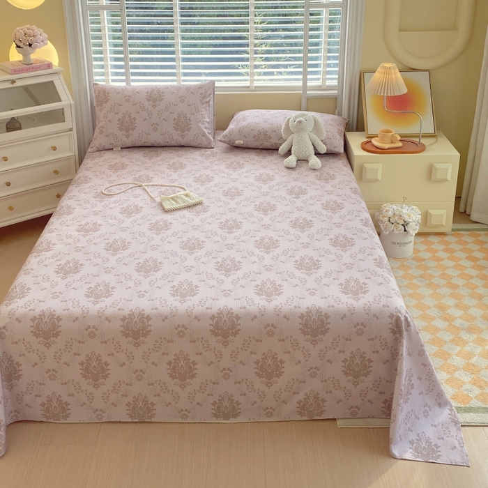 91家纺网 家纺一手货源 找家纺 慕尚家纺 2025新款全棉纯棉老粗布花卉床单款凉席席子 花开富贵-驼