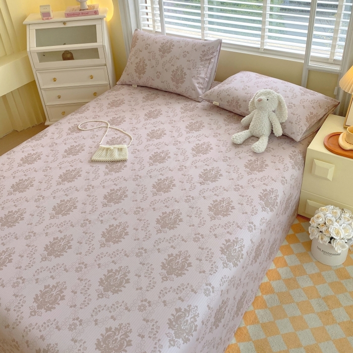 91家纺网 家纺一手货源 找家纺 慕尚家纺 2025新款全棉纯棉老粗布花卉床单款凉席席子 花开富贵-驼