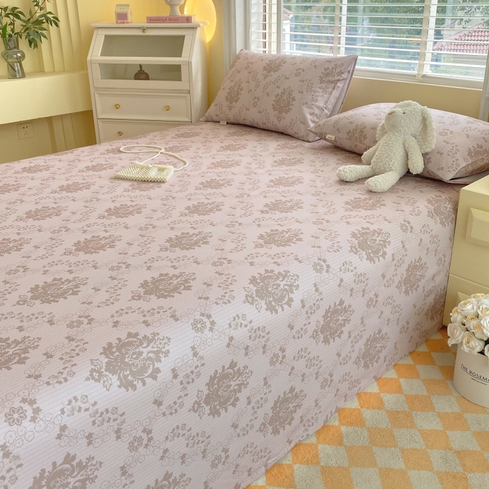 91家纺网 家纺一手货源 找家纺 慕尚家纺 2025新款全棉纯棉老粗布花卉床单款凉席席子 花开富贵-驼