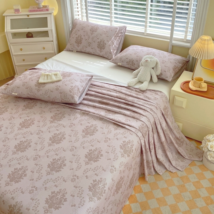 91家纺网 家纺一手货源 找家纺 慕尚家纺 2025新款全棉纯棉老粗布花卉床单款凉席席子 花开富贵-驼