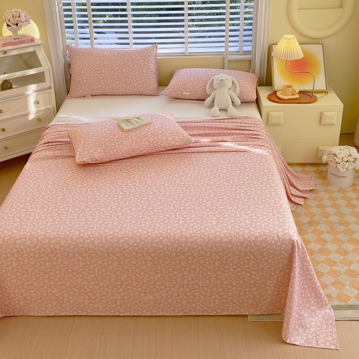 91家纺网 家纺一手货源 找家纺 慕尚家纺 2025新款全棉纯棉老粗布花卉床单款凉席席子 花语