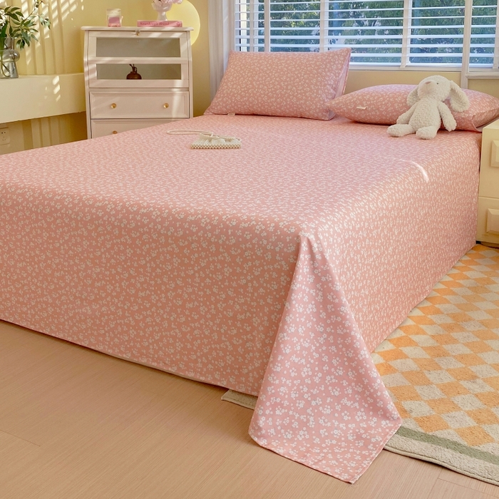 91家纺网 家纺一手货源 找家纺 慕尚家纺 2025新款全棉纯棉老粗布花卉床单款凉席席子 花语