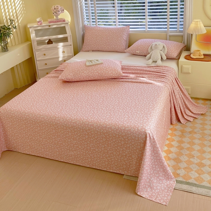 91家纺网 家纺一手货源 找家纺 慕尚家纺 2025新款全棉纯棉老粗布花卉床单款凉席席子 花语