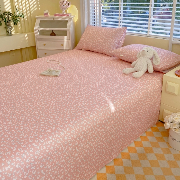 91家纺网 家纺一手货源 找家纺 慕尚家纺 2025新款全棉纯棉老粗布花卉床单款凉席席子 花语