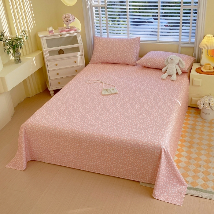 91家纺网 家纺一手货源 找家纺 慕尚家纺 2025新款全棉纯棉老粗布花卉床单款凉席席子 花语