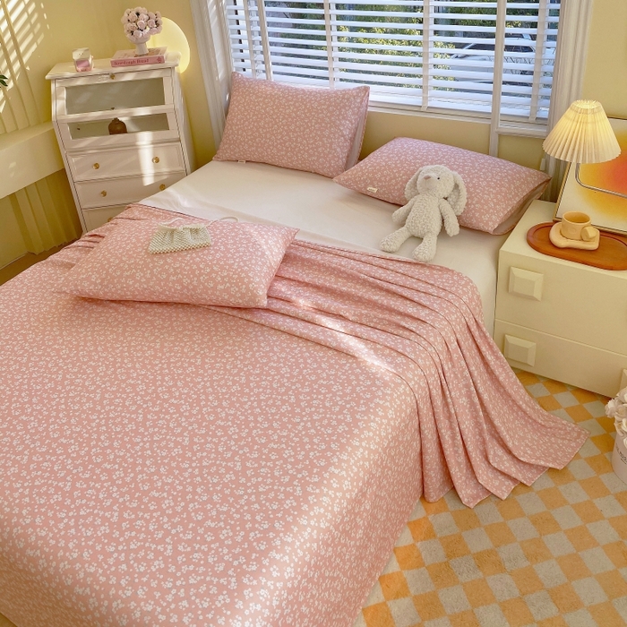 91家纺网 家纺一手货源 找家纺 慕尚家纺 2025新款全棉纯棉老粗布花卉床单款凉席席子 花语