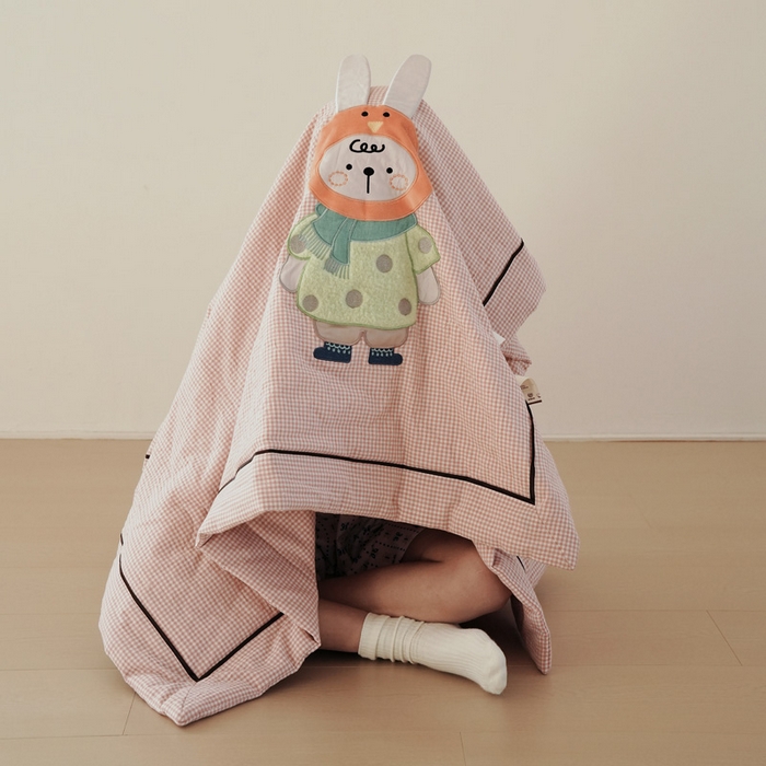 91家纺网 家纺一手货源 找家纺 喜多兔儿童家纺 2025新款色织天丝水洗棉夏被被子被芯 粉格月亮小兔-日系风