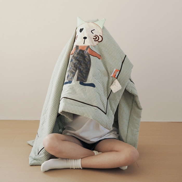 91家纺网 家纺一手货源 找家纺 喜多兔儿童家纺 2025新款色织天丝水洗棉夏被被子被芯 绿格星星小怪兽-日系风