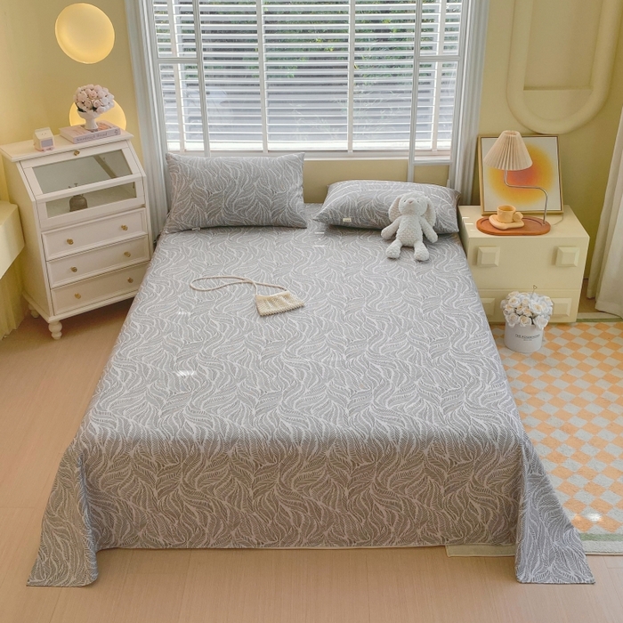 91家纺网 家纺一手货源 找家纺 慕尚家纺 2025新款全棉纯棉老粗布花卉床单款凉席席子 兰羽-叶韵