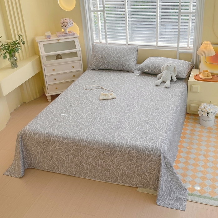 91家纺网 家纺一手货源 找家纺 慕尚家纺 2025新款全棉纯棉老粗布花卉床单款凉席席子 兰羽-叶韵