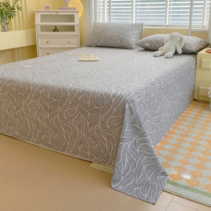 91家纺网 家纺一手货源 找家纺 慕尚家纺 2025新款全棉纯棉老粗布花卉床单款凉席席子 兰羽-叶韵