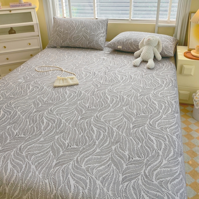 91家纺网 家纺一手货源 找家纺 慕尚家纺 2025新款全棉纯棉老粗布花卉床单款凉席席子 兰羽-叶韵