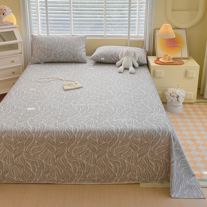 91家纺网 家纺一手货源 找家纺 慕尚家纺 2025新款全棉纯棉老粗布花卉床单款凉席席子 兰羽-叶韵