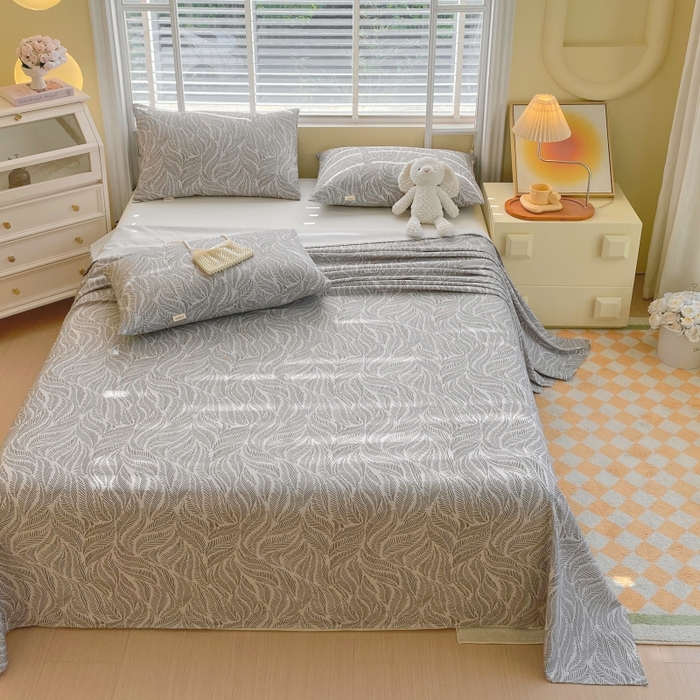 91家纺网 家纺一手货源 找家纺 慕尚家纺 2025新款全棉纯棉老粗布花卉床单款凉席席子 兰羽-叶韵