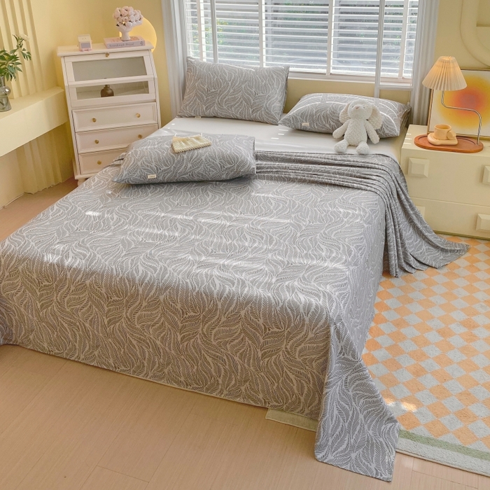 91家纺网 家纺一手货源 找家纺 慕尚家纺 2025新款全棉纯棉老粗布花卉床单款凉席席子 兰羽-叶韵