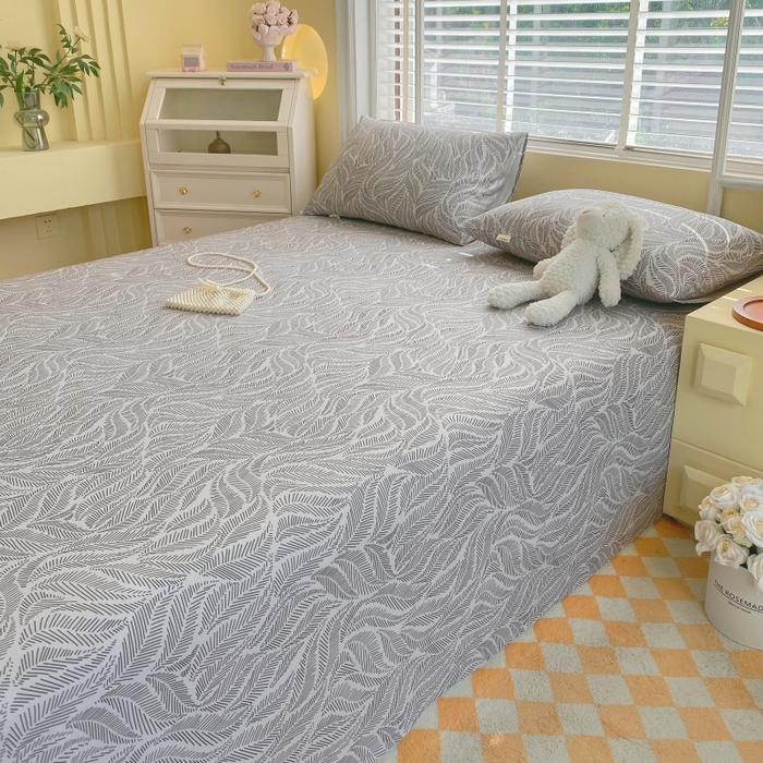 91家纺网 家纺一手货源 找家纺 慕尚家纺 2025新款全棉纯棉老粗布花卉床单款凉席席子 兰羽-叶韵